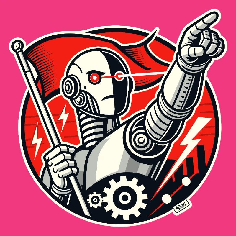 Robot avec drapeau et bras tendu