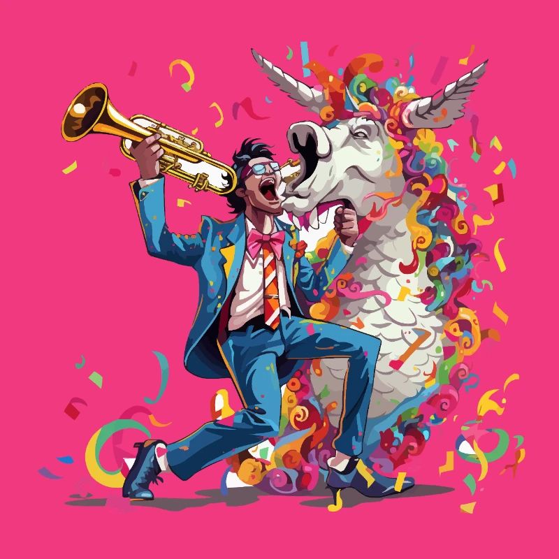 Trompeter und Regenbogen-Einhorn