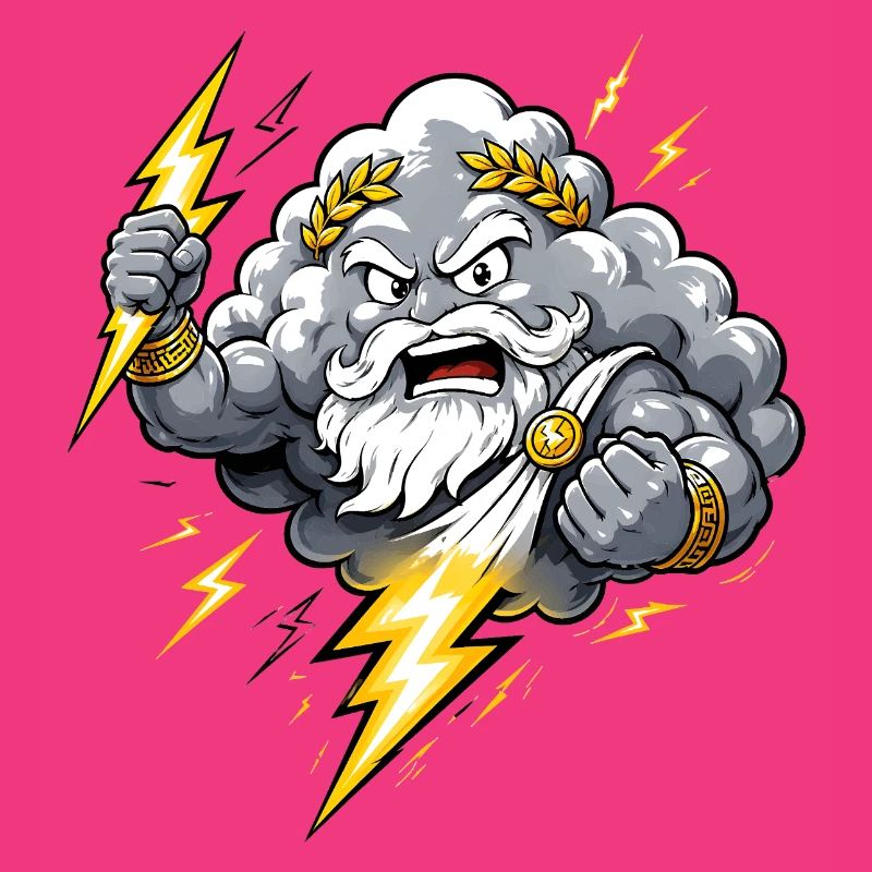 God of Thunder Lightning Cloud Thunderstorm Comic Motif