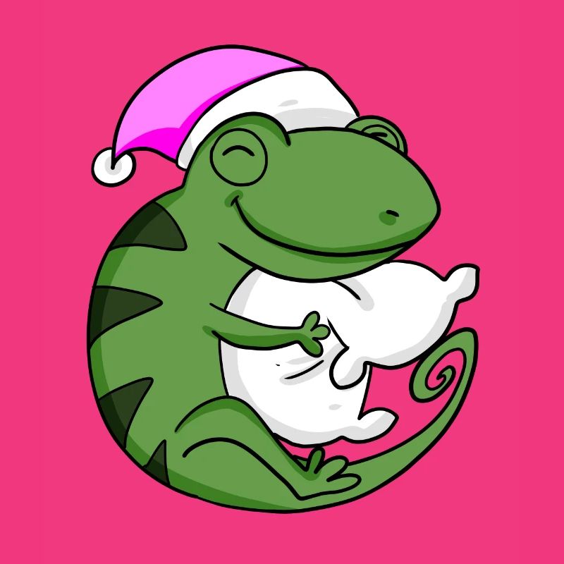 Cameeleon with pillow and sleeping cap