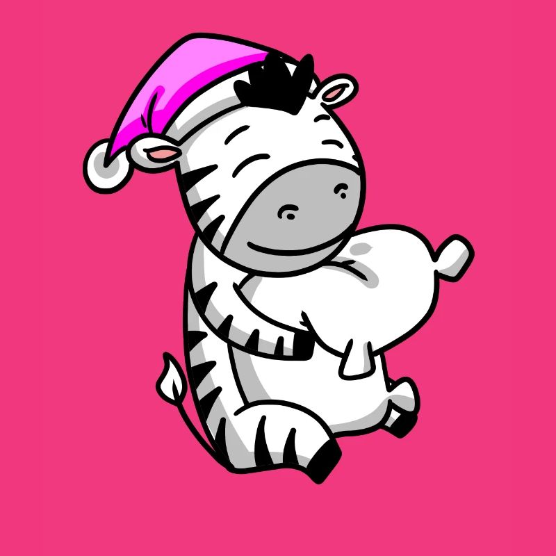Zebra with pillow and sleeping cap