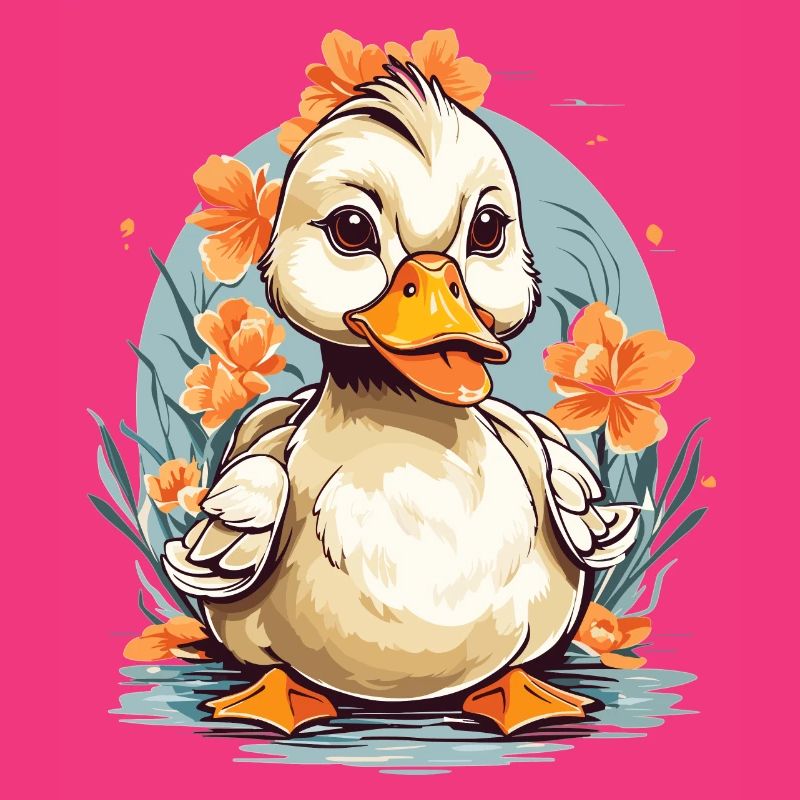 Canard mignon avec des fleurs