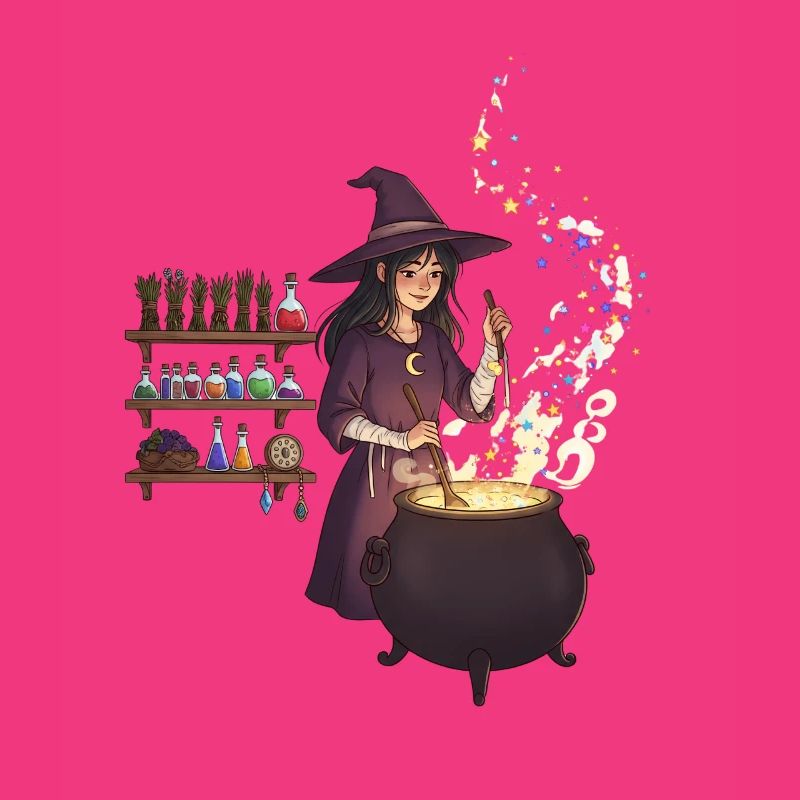 Magical witch casting spells