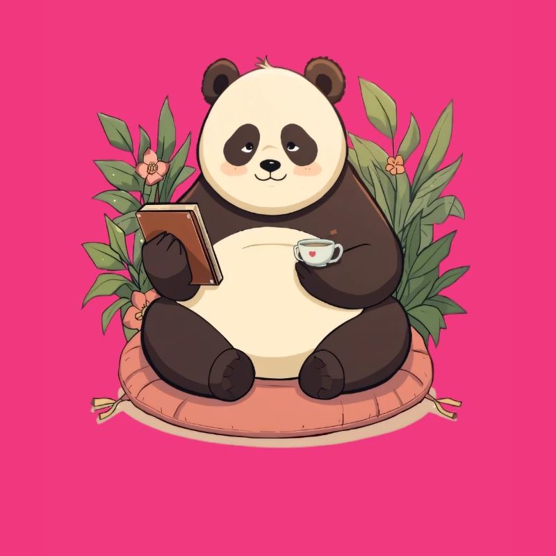 Panda reading with tea