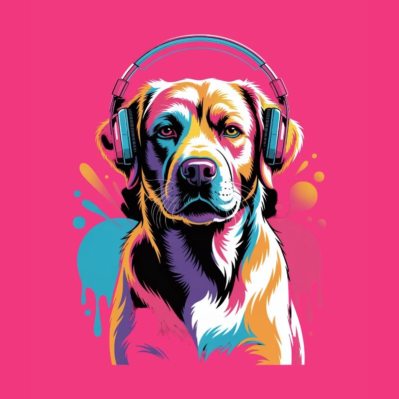 Labrador mit Kopfhörer