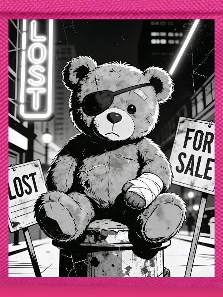 Neon-Noir Bär mit Augenklappe