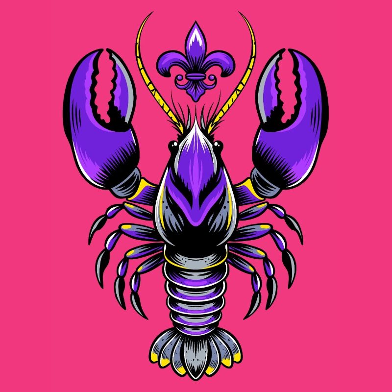 Mardi Gras crawfish with fleur-de-lis design