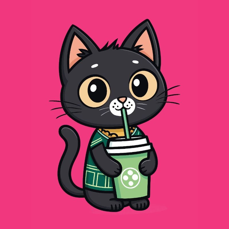 Cute cat with drinking cup drinking bubble tea