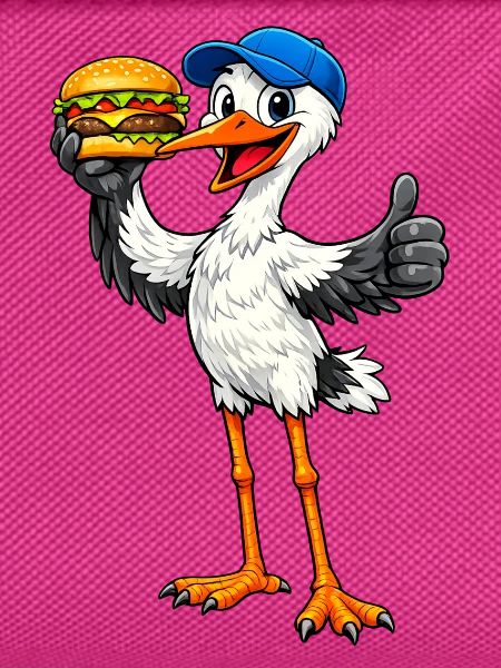 Storch mit Hamburger
