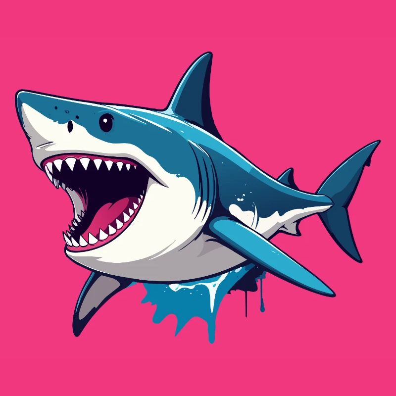 Cheerful Great White Shark Spritz Effect Maritime Motif