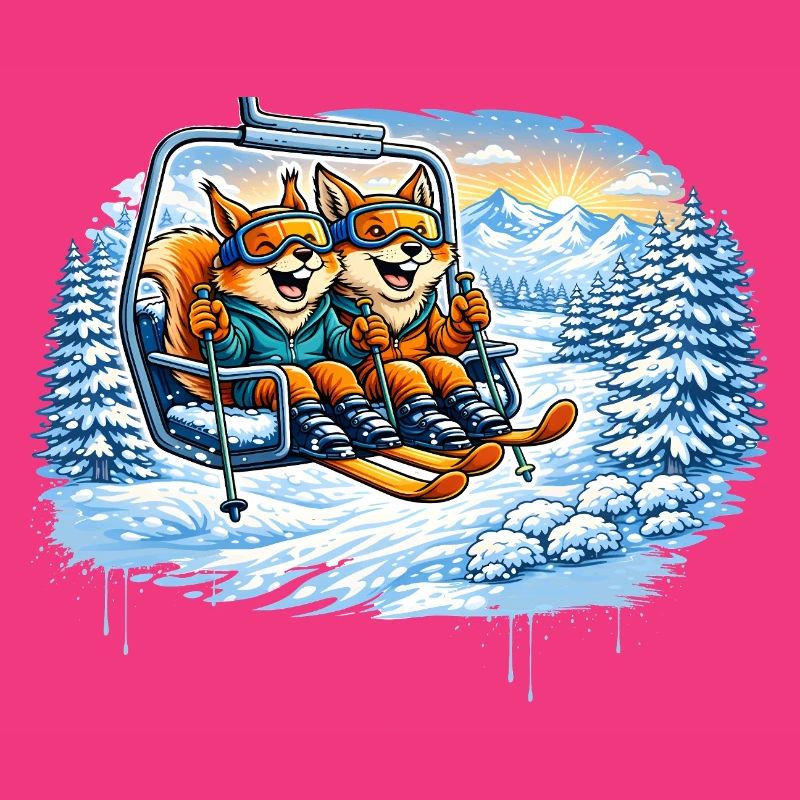 Eichhörnchen & Fuchs im Skilift – Winterspaß