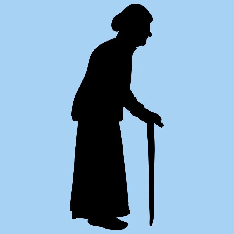 Old granny with a walking stick cane