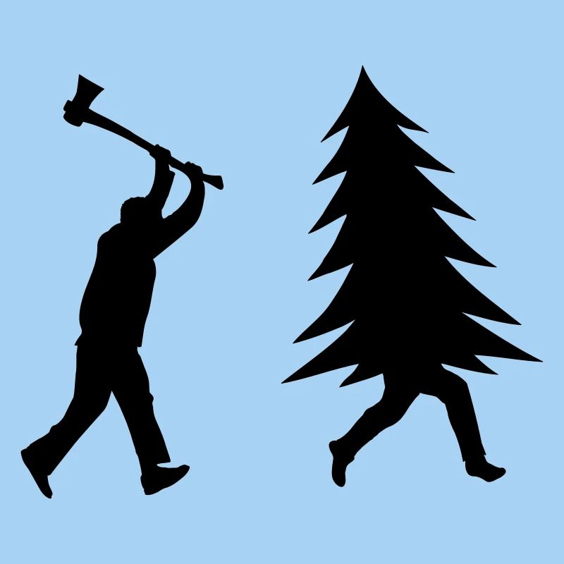 Arbre de Noël drôle est poursuivi par bûcheron