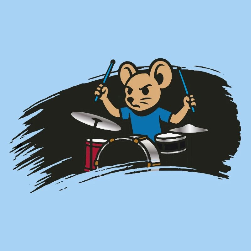 Drumming Mouse in Comic Style