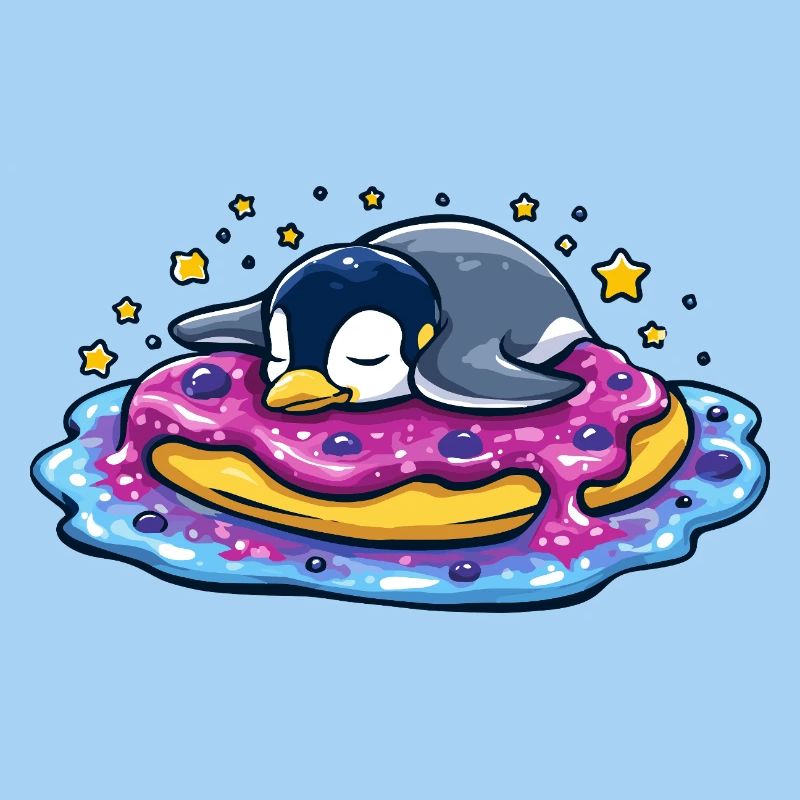 Schlafender Pinguin auf Donut