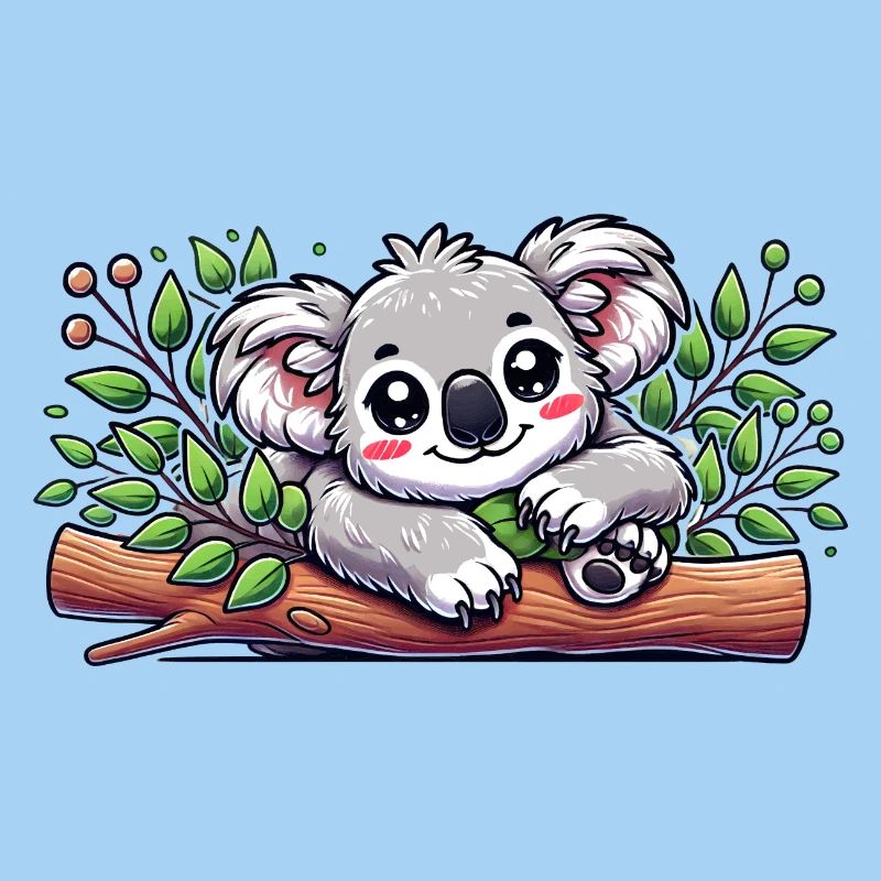 The cute koala bear on a eucalyptus branch