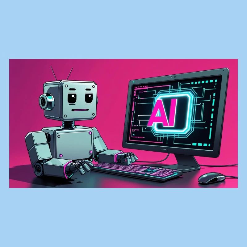 Futuristischer KI-Roboter und Tech-Bildschirm