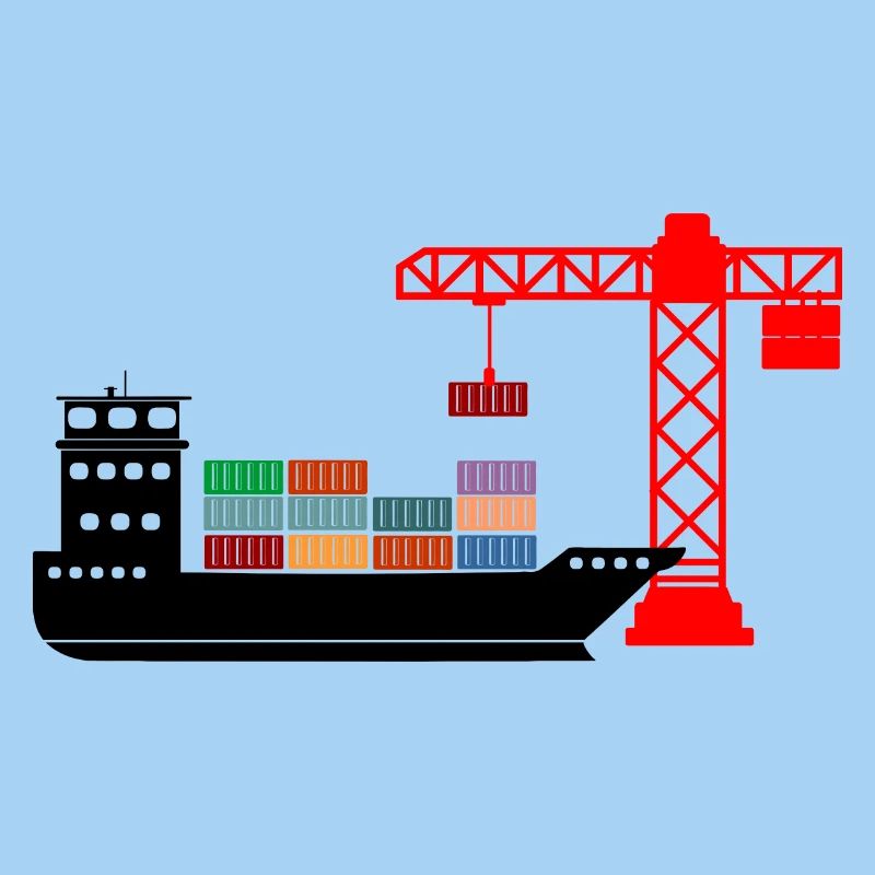 Sea container boat with crane unloading 2