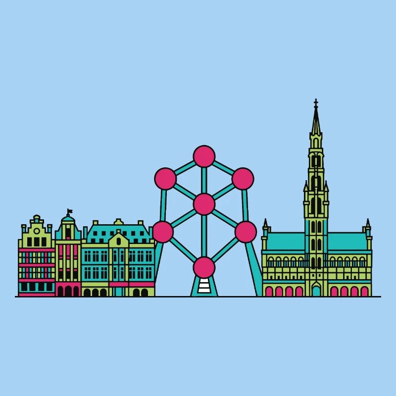 Skyline de Bruxelles Atomium Modern Line Art