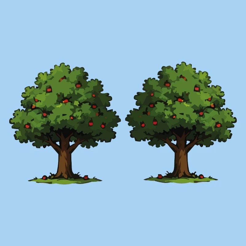 Double tree with red apples