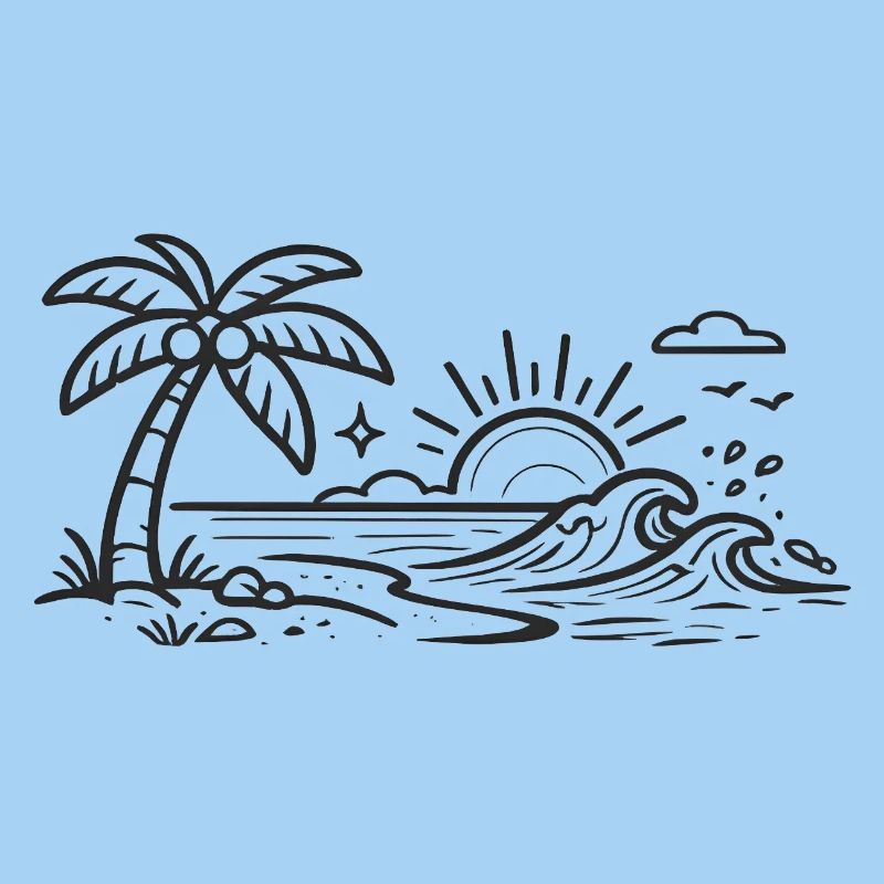 Art en lignes de vagues de palmier tropicales