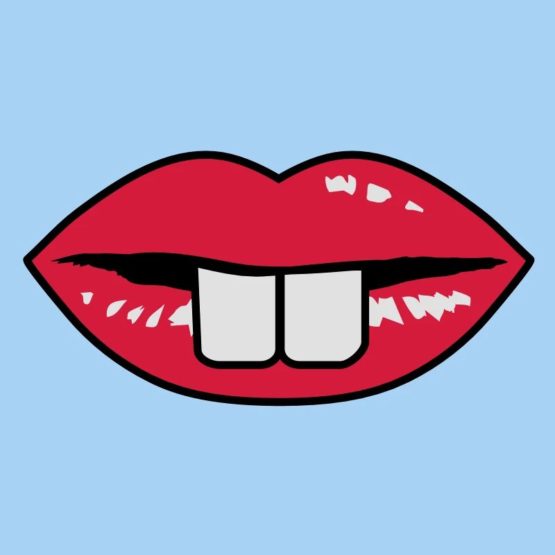 Buck teeth and red lips