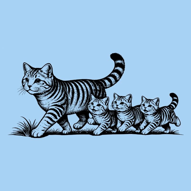 Mère chatte avec 3 chatons noirs