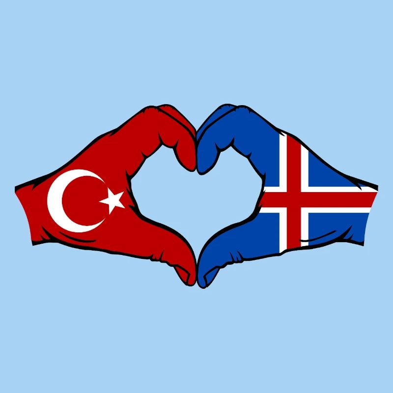 Turkey Iceland Flag Hands Heart Shape