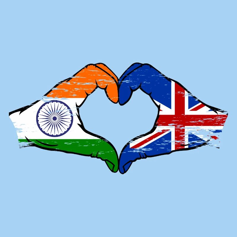 Inde Grande-Bretagne drapeau mains coeur forme utilisé