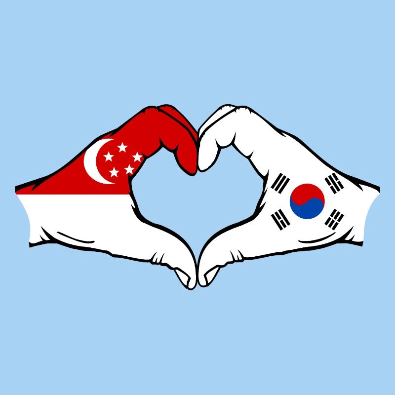 Singapour Corée du Sud Drapeau Mains Coeur Forme