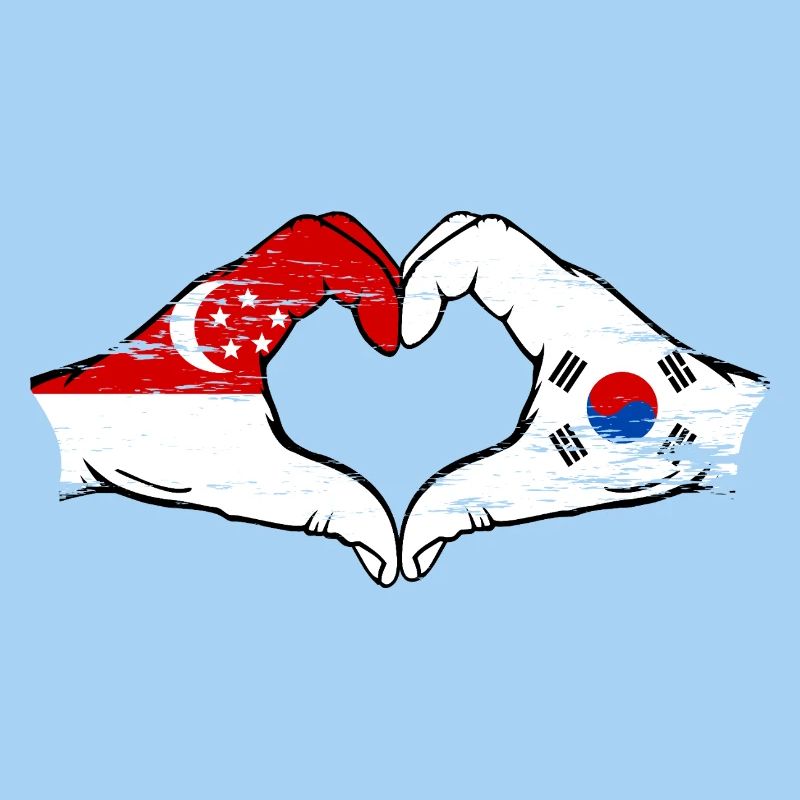 Singapour Drapeau de la Corée du Sud mains forme de coeur utilisé