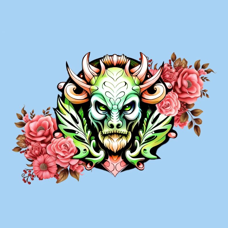 Mystérieuse créature colorée avec des fleurs.