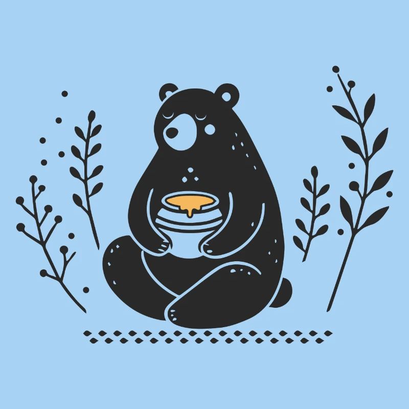Ours brun avec pot de miel – Illustration affectueuse