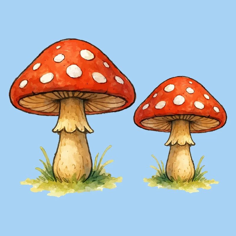 Red toadstools in the grass