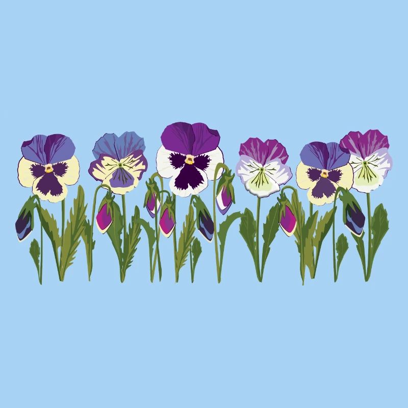 Rangée de fleurs de pensée en violet
