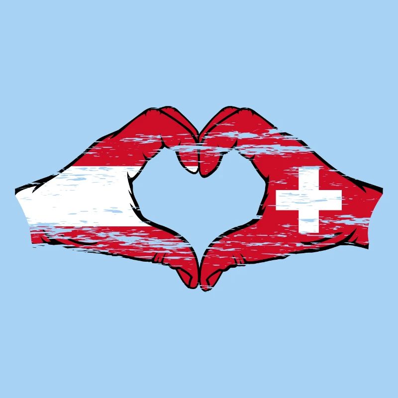 Austria Switzerland Flag Hands Heart Shape Used