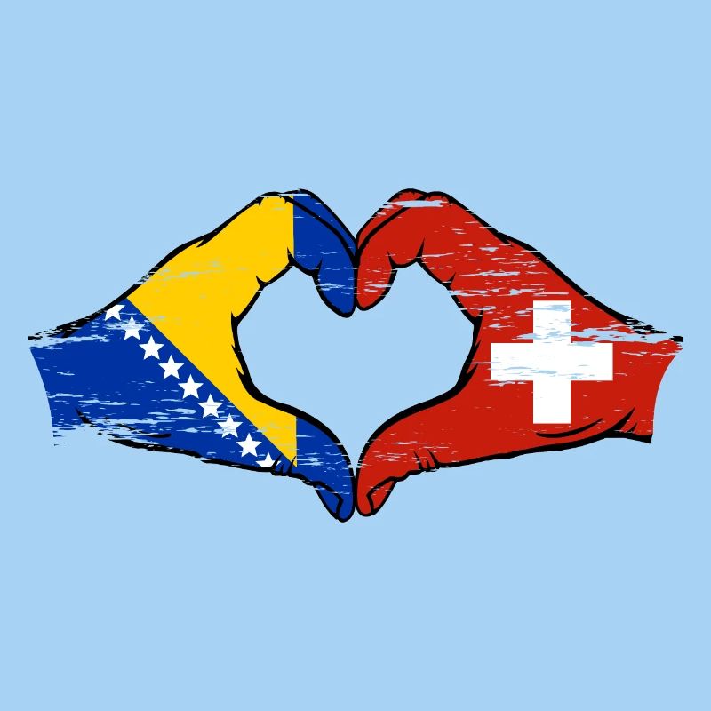 Bosnie Suisse drapeau mains forme de coeur utilisé