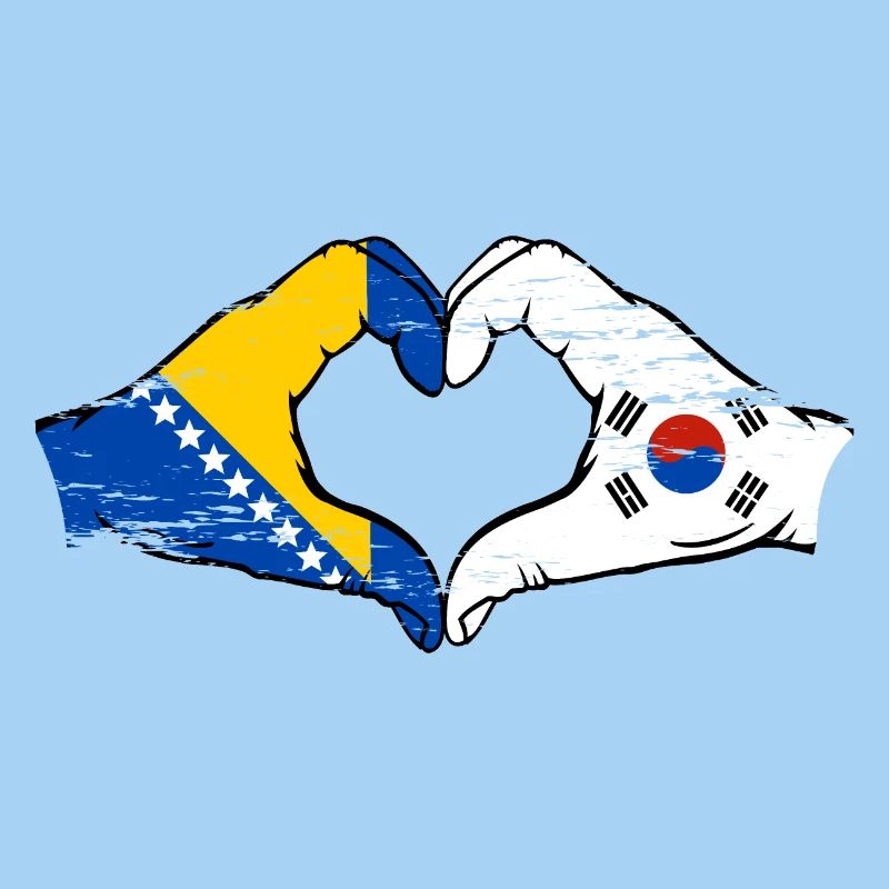 Bosnie Corée du Sud drapeau mains forme de coeur utilisé