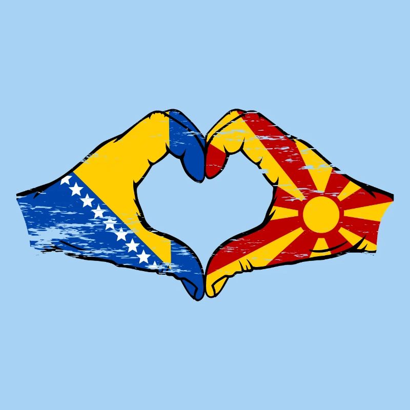 Bosnie Macédoine drapeau mains forme de coeur utilisé