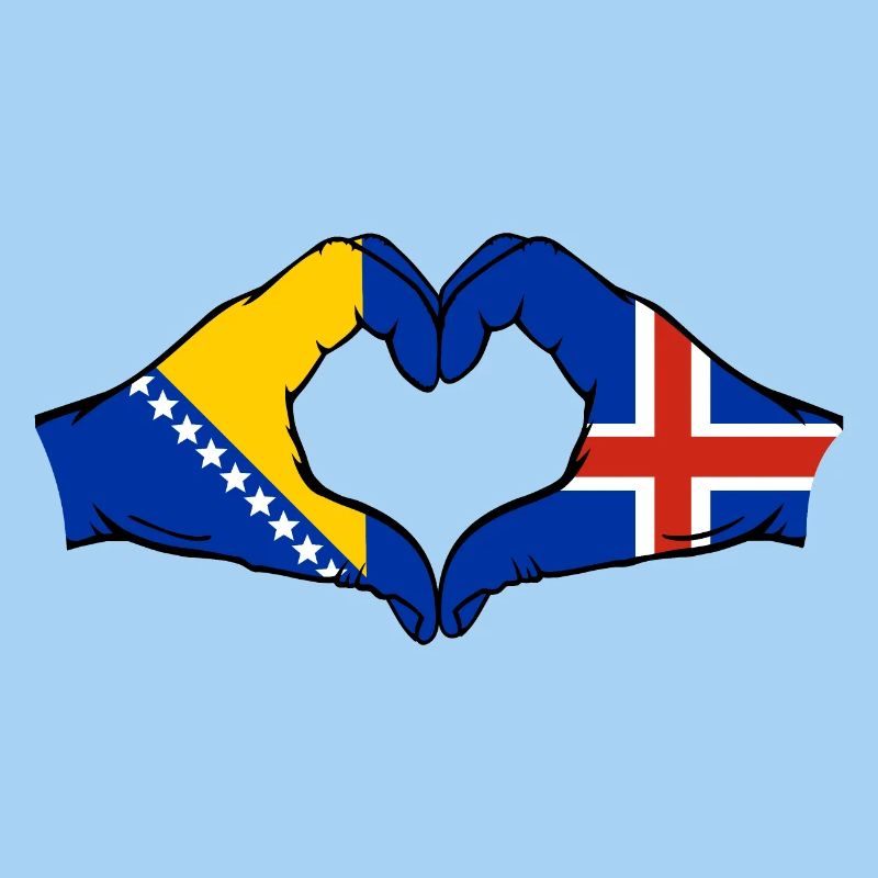 Drapeau de l’île de Bosnie mains forme de coeur
