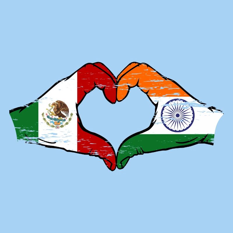 Mexique Inde drapeau mains forme de coeur utilisé