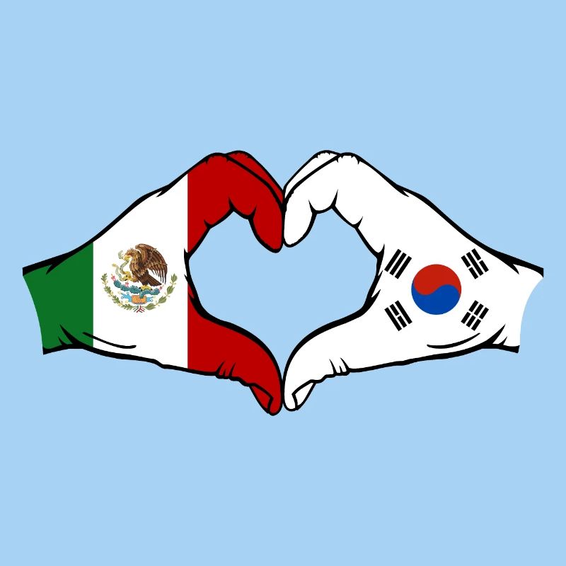 Mexique Corée Drapeau Mains Coeur Forme