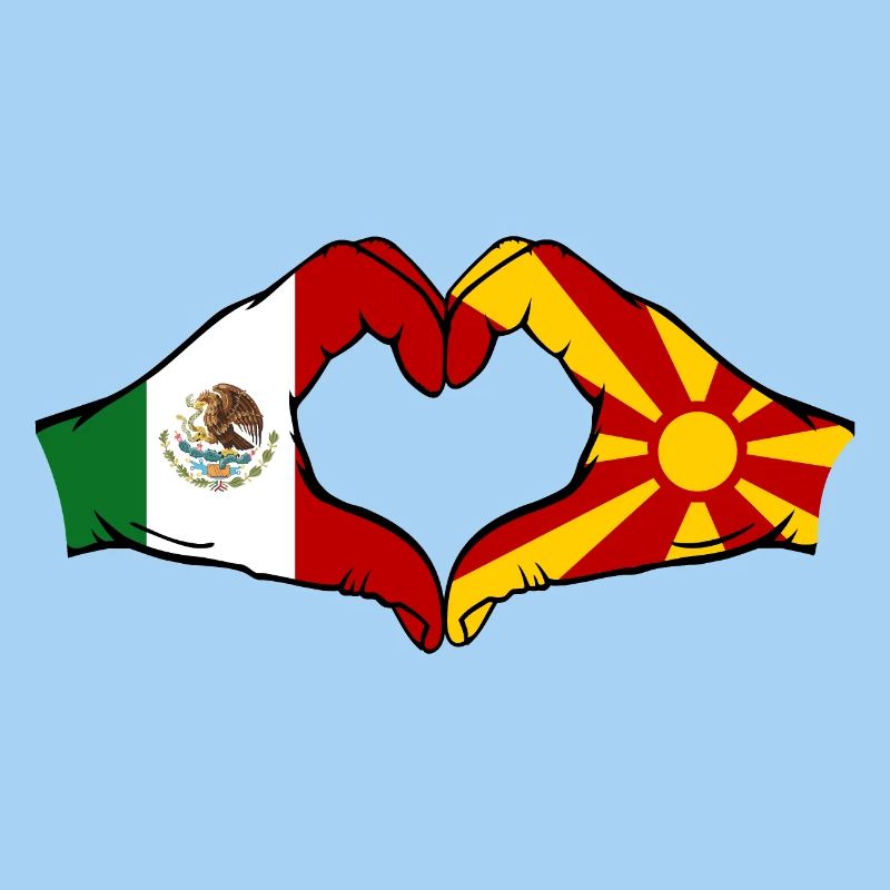Mexique Macédoine Drapeau Mains Coeur Forme