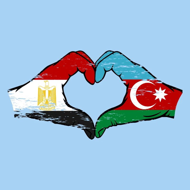 Egypte Azerbaïdjan Drapeau Mains Coeur Forme Utilisé