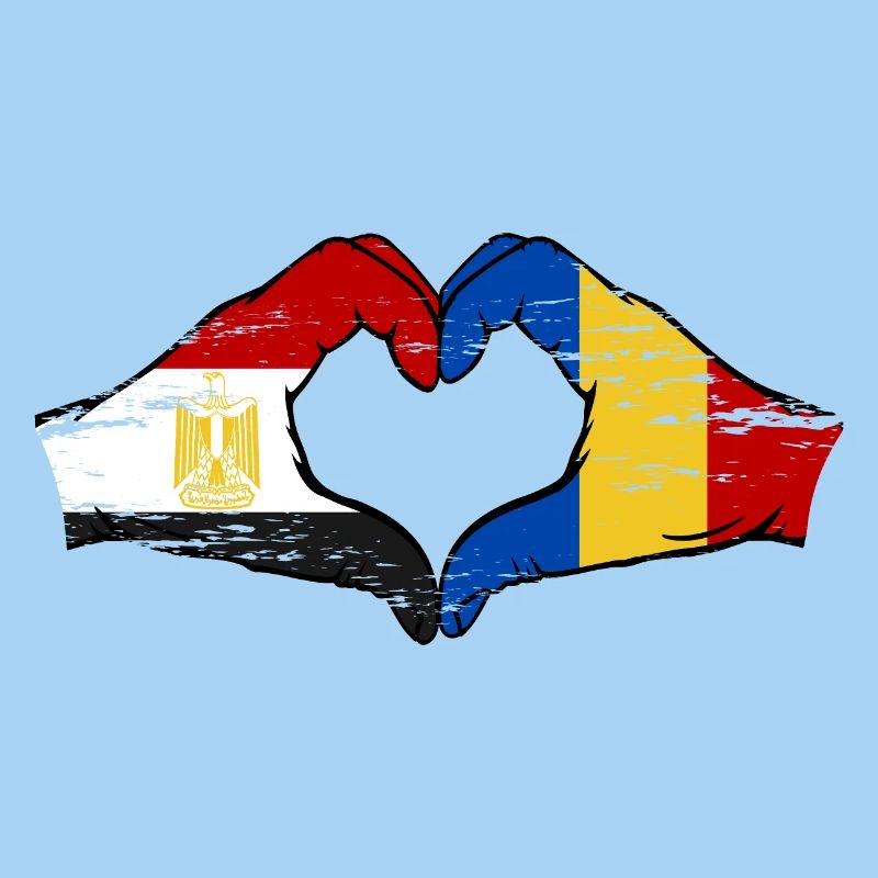 Égypte Roumanie drapeau mains forme de coeur utilisé