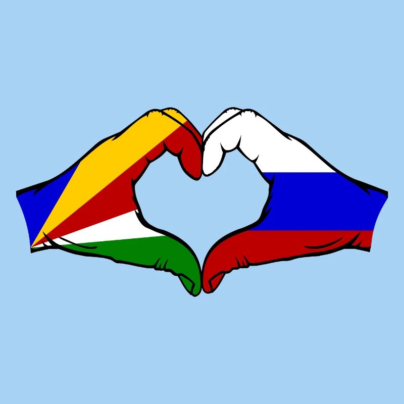 Seychelles Russie Drapeau Mains Coeur Forme
