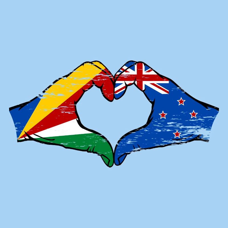 Seychelles Nouvelle-Zélande drapeau mains forme de coeur utilisé