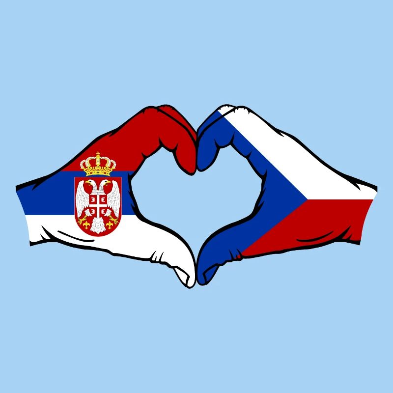 Serbie République tchèque drapeau mains forme coeur