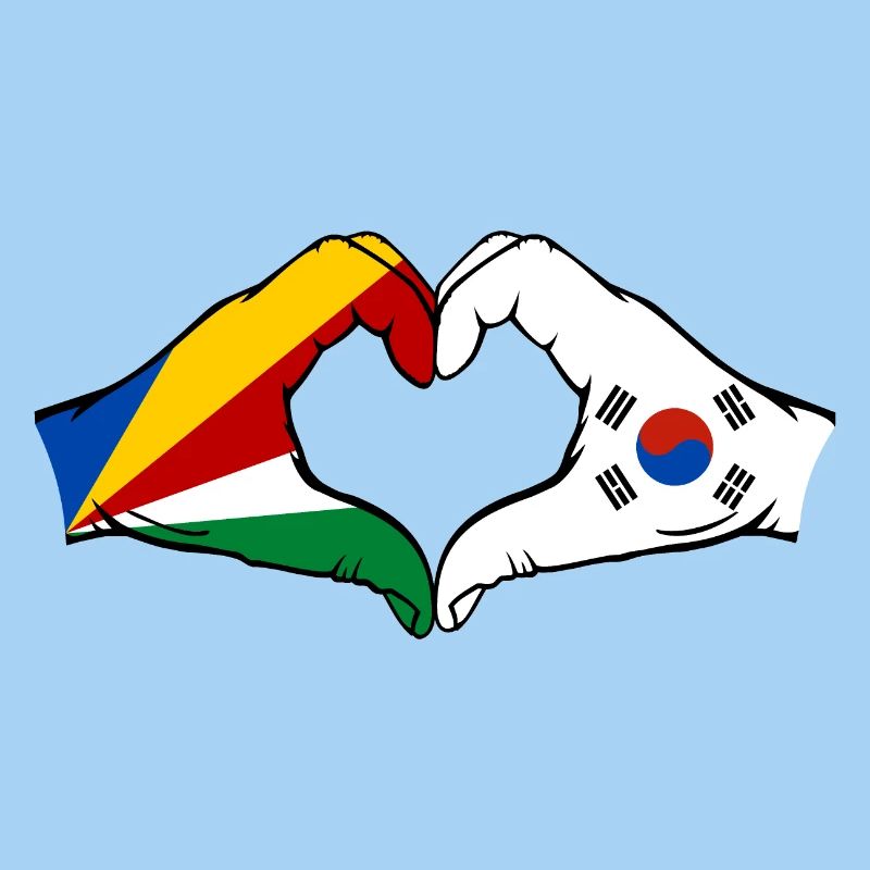 Seychelles Corée du Sud Drapeau Mains Coeur Forme