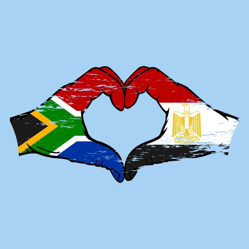 Afrique du Sud Égypte Drapeau Mains Coeur Forme Utilisé